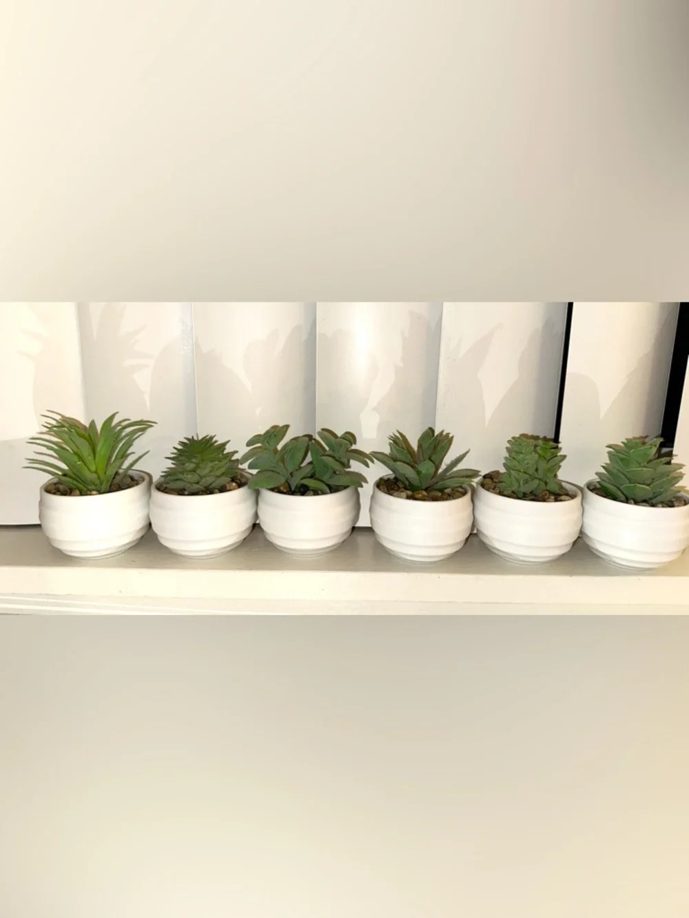 White Ceramic Planter with Green Faux Succulent - Decorative Home Accent